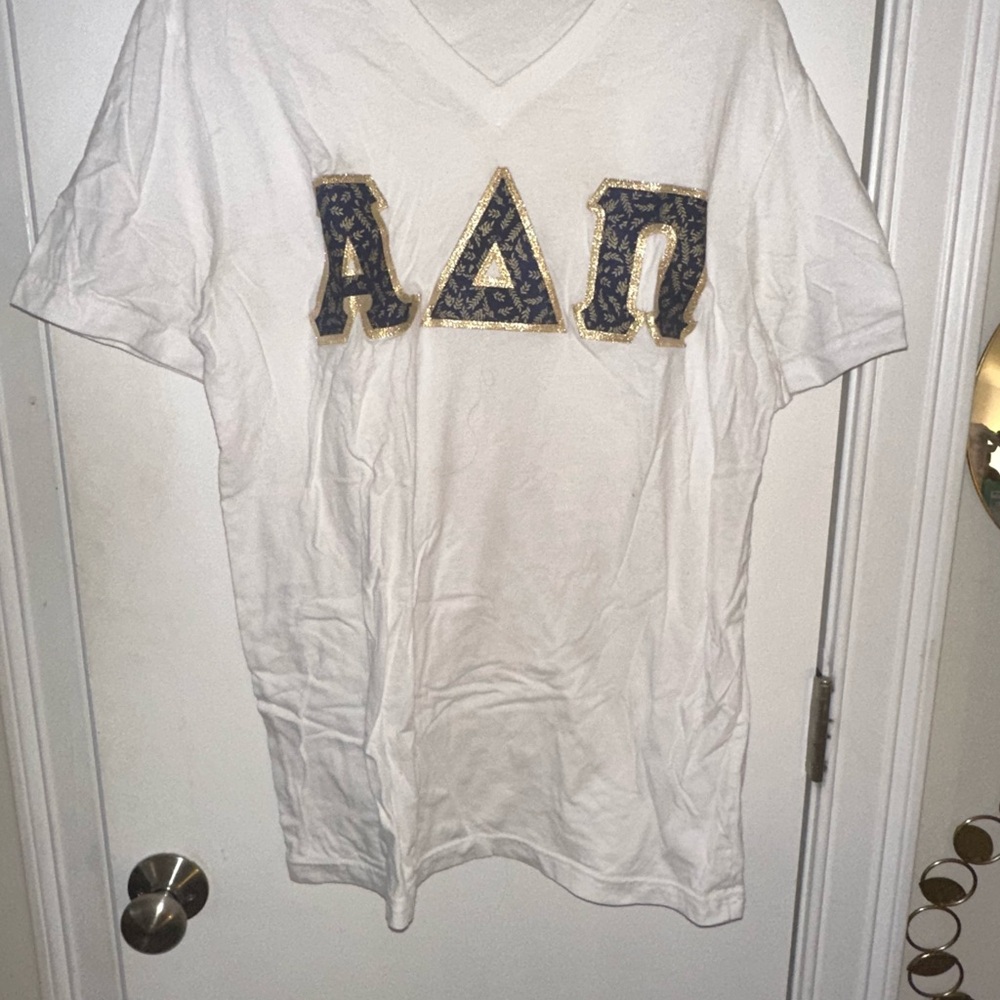 ADPi Blue and Gold Greek Letters - White Tee
